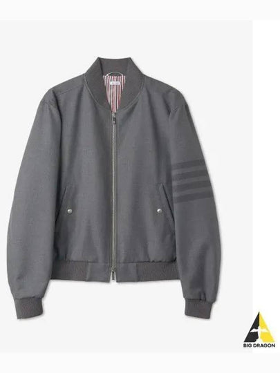 Men's 4 Bar Ribbed Knit Bomber Jacket Grey - THOM BROWNE - BALAAN 2