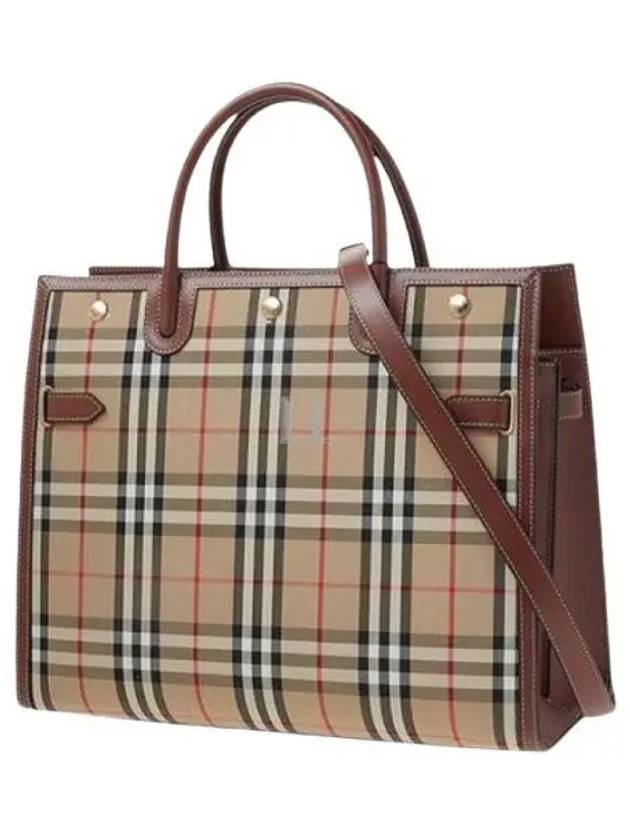 Vintage Check Two-Handle Title Medium Shoulder Bag Beige - BURBERRY - BALAAN 2