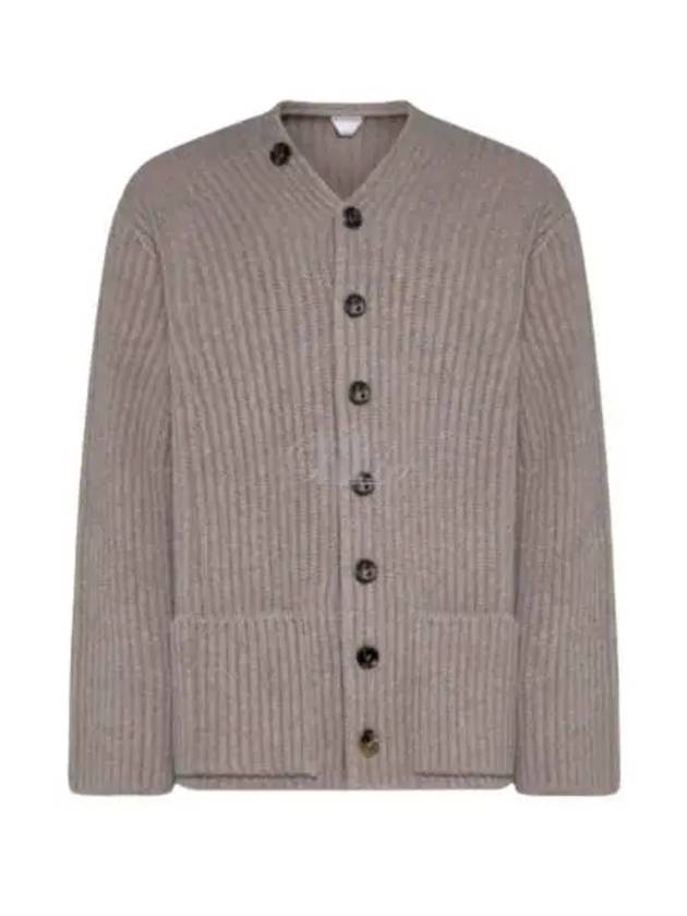 V-Neck Ribbed Cardigan Beige - BOTTEGA VENETA - BALAAN 2