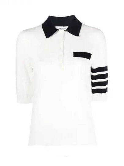 Cotton Hector Pointelle 4-Bar Polo Shirt White - THOM BROWNE - BALAAN 2