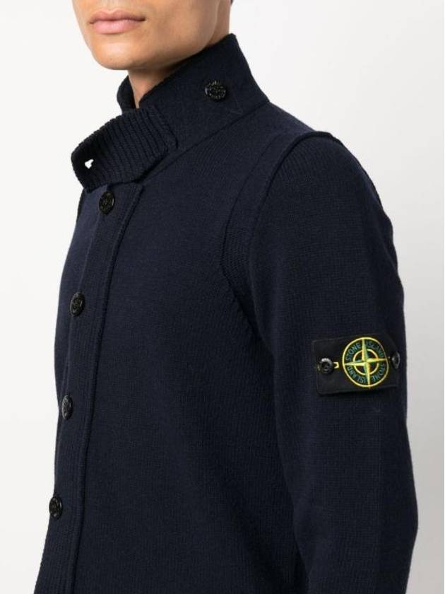 Lambswool Knit Cardigan Navy - STONE ISLAND - BALAAN 6