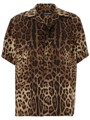 Brown Bowling Shirt With Cuban Collar And All-Over Leopard Print In Silk Man - DOLCE&GABBANA - BALAAN 1