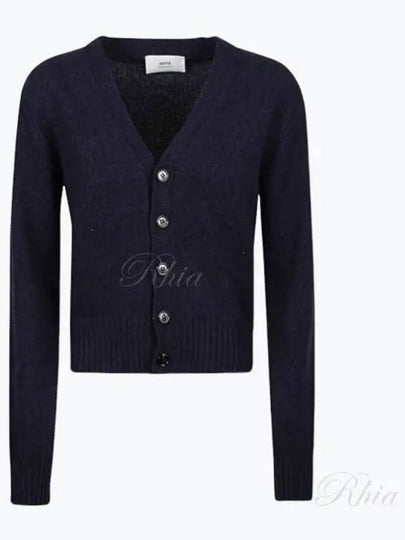 Embroidered Heart Logo Cashmere Cardigan Navy - AMI - BALAAN 2