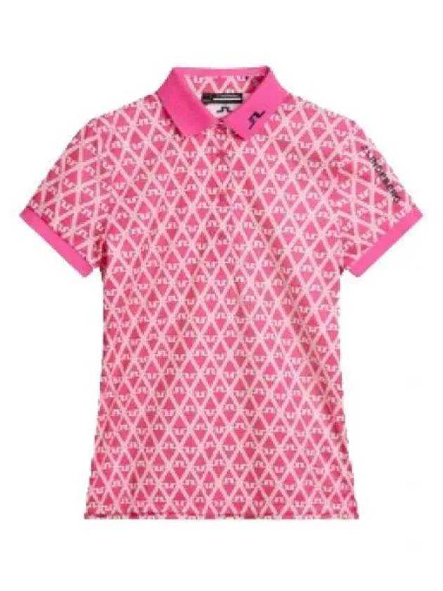 Tour Tech Geo Print Short Sleeve Polo Shirt Fuchsia Purple - J.LINDEBERG - BALAAN 2