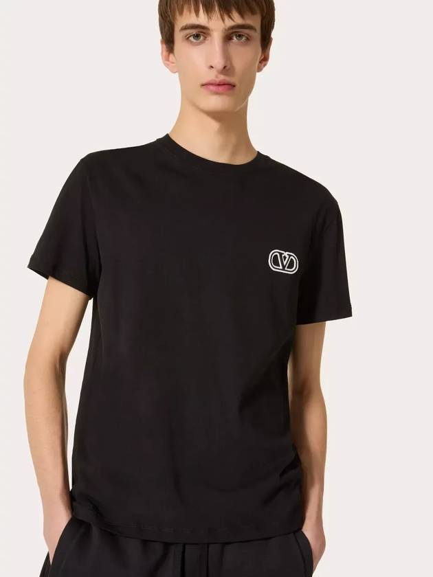 V Logo Signature Patch Cotton Short Sleeve T-Shirt Black - VALENTINO - BALAAN 4