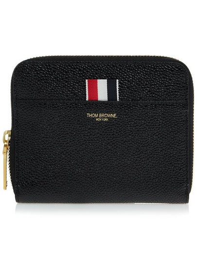 Three Stripes Pebble Grain Zipper Round Half Wallet Black - THOM BROWNE - BALAAN 2