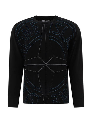 Jacquard Signature Big Logo Pullover Knit Top Black - STONE ISLAND - BALAAN 1