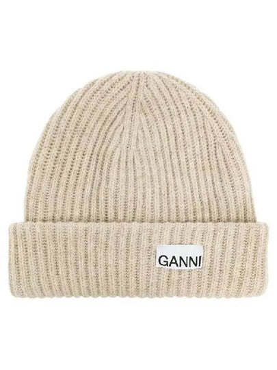 Logo Patch Knit Beanie Sand - GANNI - BALAAN 2