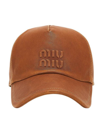 Nappa Leather Ball Cap Brown - MIU MIU - BALAAN 1