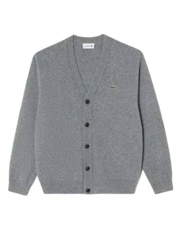 Men's Basic V-Neck Cardigan Melange Grey - LACOSTE - BALAAN 1