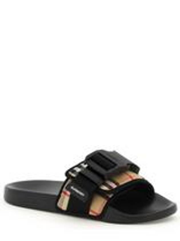 Buckle Strap Vintage Check Cotton Slippers Archive Beige Black - BURBERRY - BALAAN 5