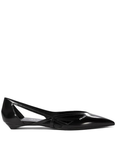 Cut out Brushed Leather Ballerina Black - PRADA - BALAAN 1