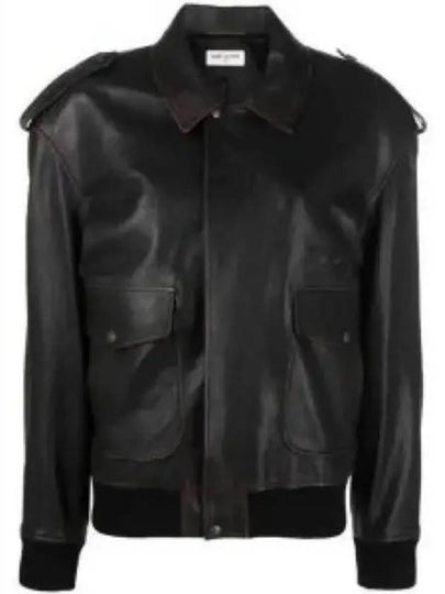 Aviator Vintage Leather Jacket Black - SAINT LAURENT - BALAAN 2