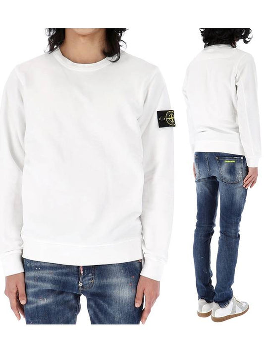 Brushed Cotton Fleece Garment Dyed Crewneck Sweatshirt White - STONE ISLAND - BALAAN 2