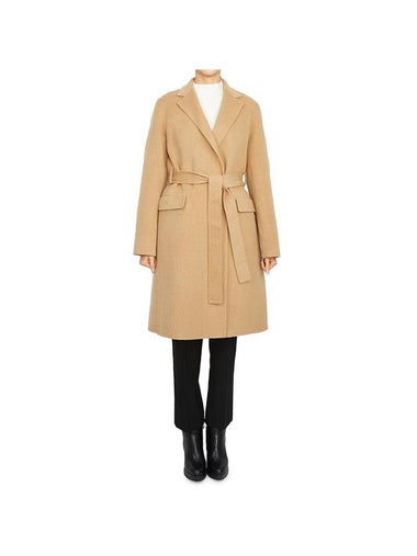 Women's Double Face Wrap Wool Single Coat Beige - THEORY - BALAAN 1