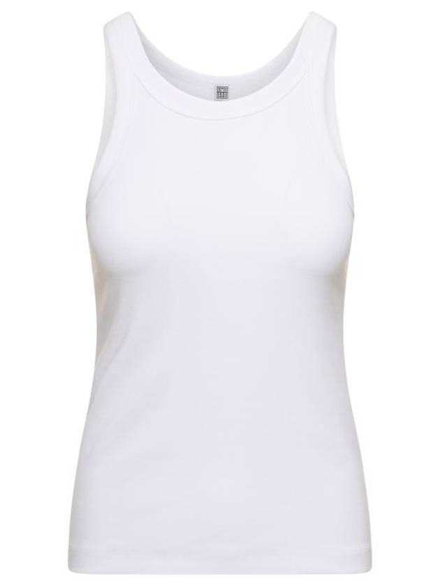 Women's Curved Ribbed Cotton Sleeveless White - TOTEME - BALAAN 1