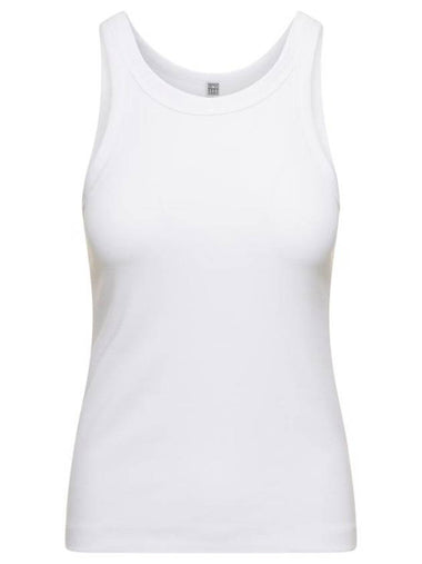 Women's Curved Ribbed Cotton Sleeveless White - TOTEME - BALAAN 1