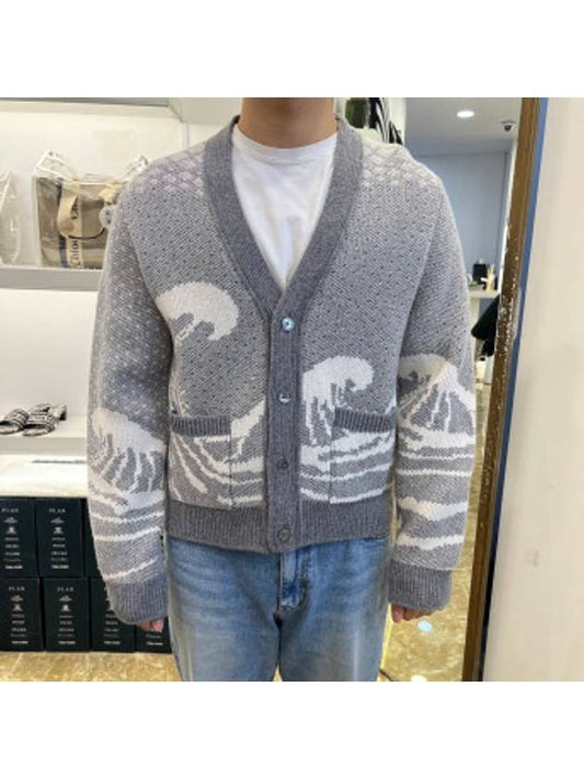 Wave Print Knit Cardigan Grey - THOM BROWNE - BALAAN 2