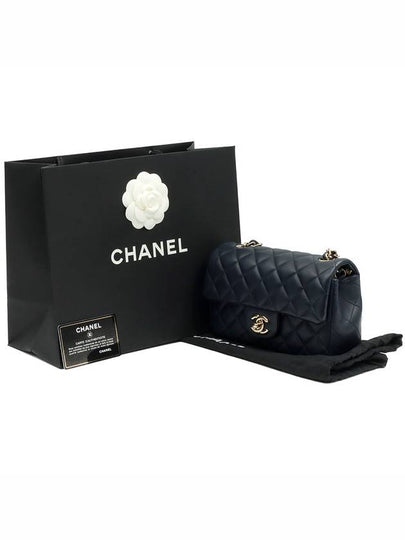 Dark Navy Lambskin CC Logo Champagne Gold Chain Classic New Mini Flap Shoulder Bag 29th A69900 - CHANEL - BALAAN 2