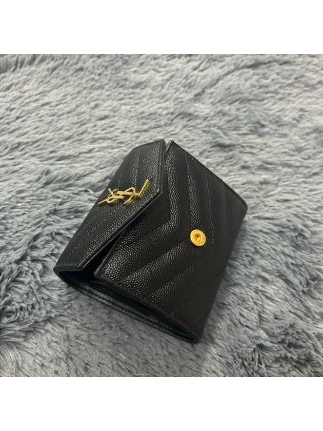 Monogram Cassandra Matelasse Half Wallet Black - SAINT LAURENT - BALAAN 3