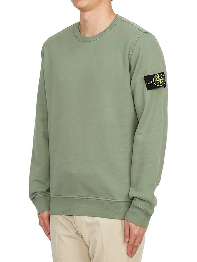 Brushed Cotton Fleece Garment Dyed Crewneck Sweatshirt Sage Green - STONE ISLAND - BALAAN 3