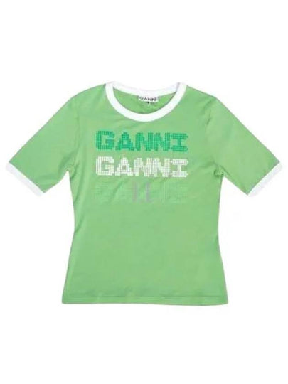 Women's Logo Fitted Short Sleeve T-Shirt Green - GANNI - BALAAN 2