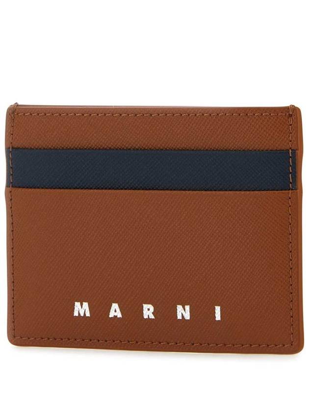 Debossed Logo Leather Card Wallet Brown - MARNI - BALAAN 3