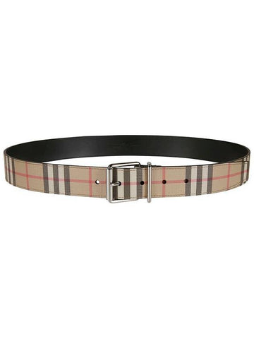 Men's Check Leather Belt Beige - BURBERRY - BALAAN 1