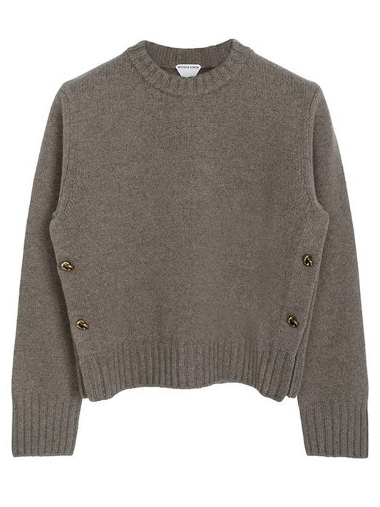 Metal Note Button Wool Knit Top Gray - BOTTEGA VENETA - BALAAN.