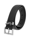 Grained Leather Silver Monogram Belt Black - SAINT LAURENT - BALAAN 5