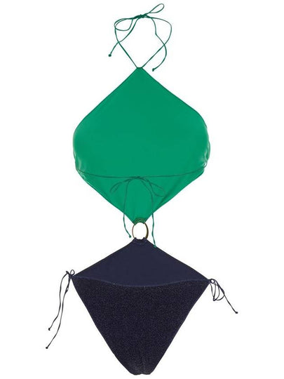 'Lumiere O Gem' Green And Blue Bi-Colour Swimsuit With Halterneck And Diamond Design In Tech Fabric Woman - OSEREE - BALAAN 2