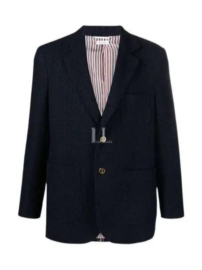 Tricolor Stripe Tweed Single Breasted Jacket Navy - THOM BROWNE - BALAAN 2