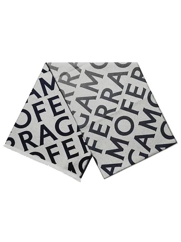 Lettering Double Wool Scarf Grey - SALVATORE FERRAGAMO - BALAAN 3