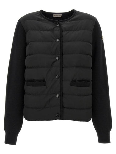 Logo Patch Mix Padded Wool Zip-Up Cardigan Black - MONCLER - BALAAN 1