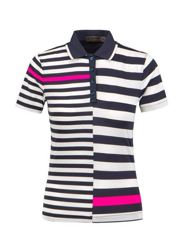 Women's Bold Stripe Golf PK Shirt White Navy - G/FORE - BALAAN 1