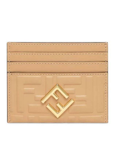 FF Diamonds Leather Flat Card Wallet Brown - FENDI - BALAAN 1