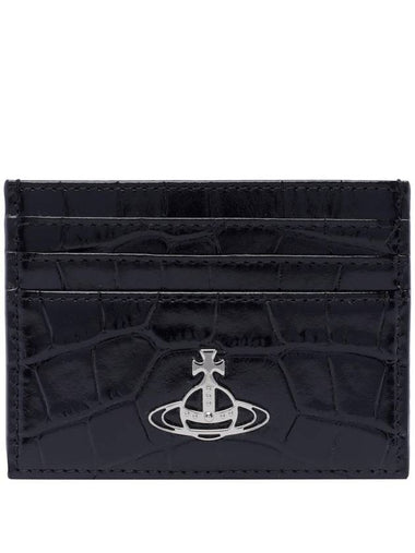 Logo Plaque Crocodile Card Wallet Black - VIVIENNE WESTWOOD - BALAAN 1