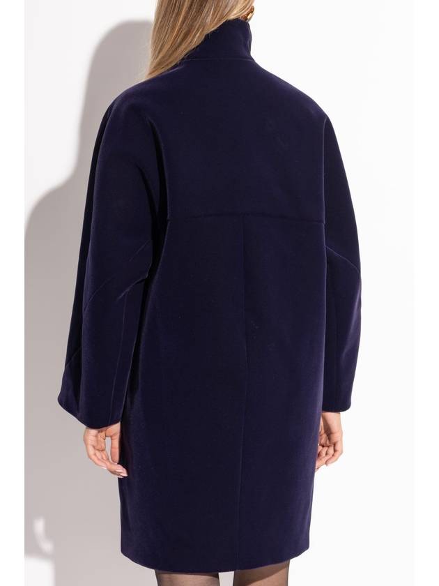 Alaïa Coat With Stand-up Collar, Women's, Navy Blue - ALAIA - BALAAN 4