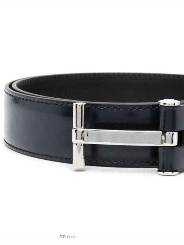 T Buckle Leather Belt Dark Navy - TOM FORD - BALAAN 3