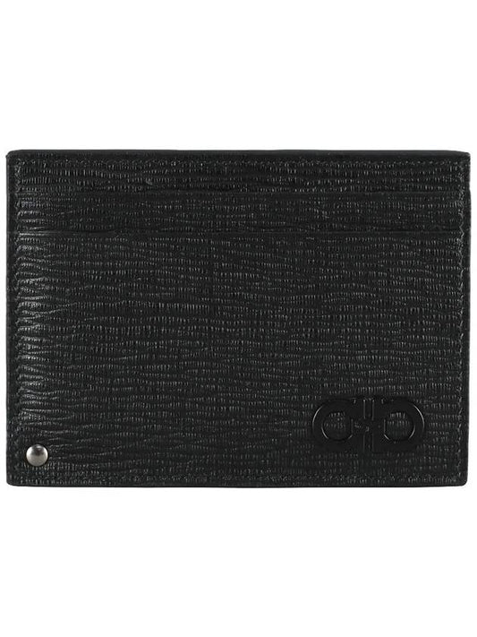 Double Gancini Leather Card Wallet Black - SALVATORE FERRAGAMO - BALAAN.