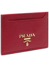 Gold Logo Calfskin Card Wallet Red - PRADA - BALAAN 4