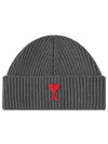 Embroidered Logo Wool Beanie Grey - AMI - BALAAN 2