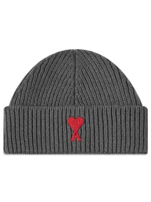 Embroidered Logo Wool Beanie Grey - AMI - BALAAN 3