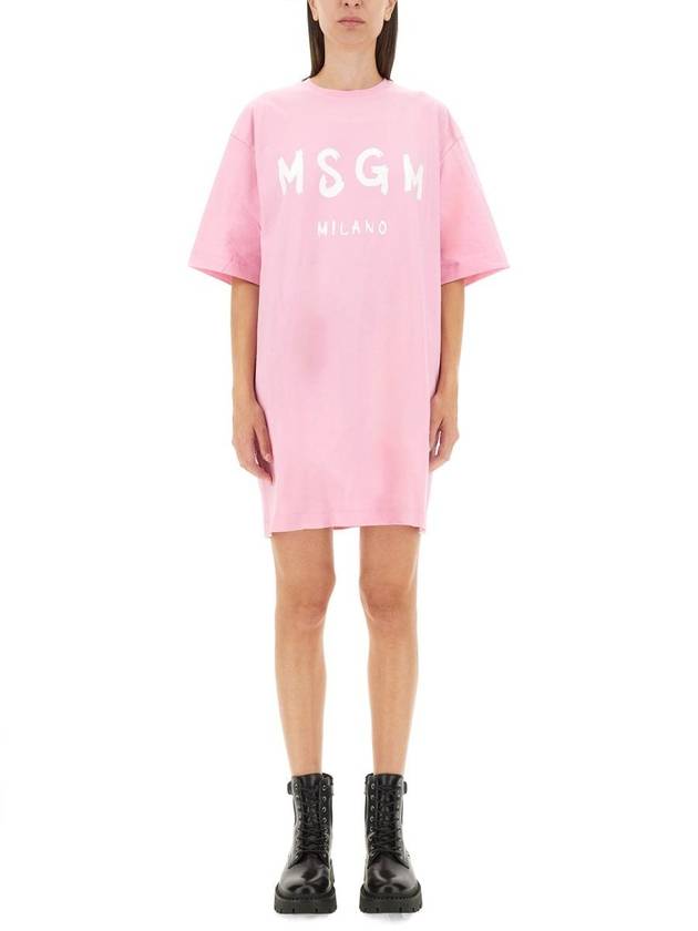 Milano Brushed Logo Short Sleeve Short Dress Pink - MSGM - BALAAN 2