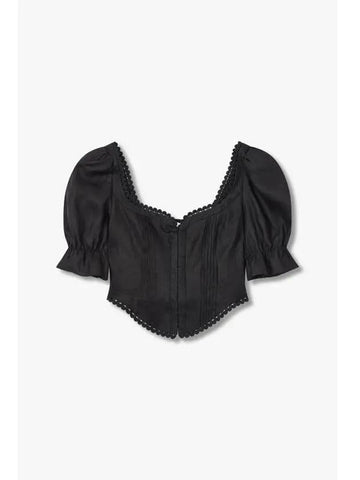 Puff Sleeve Linen Top Simmie Black - REFORMATION - BALAAN 1