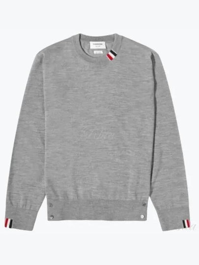 Intarsia Stitch Crew Neck Merino Wool Knit Top Light Grey - THOM BROWNE - BALAAN 2