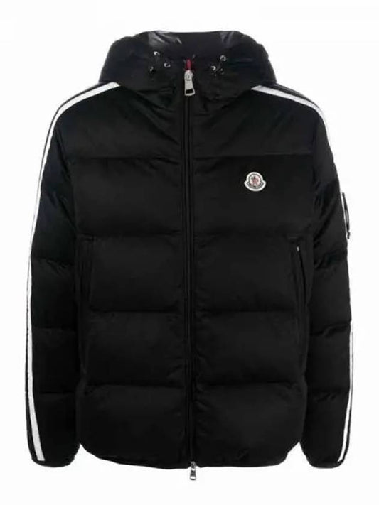 SANBESAN logo patch nylon lacquer band hooded short down jacket black men s padding 233333 - MONCLER - BALAAN 1