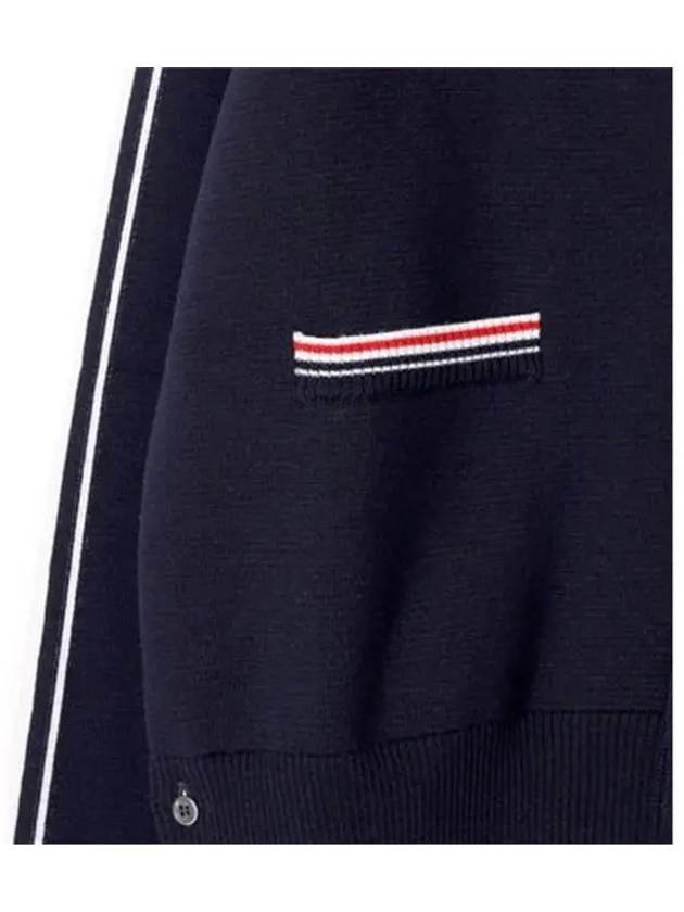 Men's Navy Side Intarsia Milano Stitch Wool Cardigan Navy - THOM BROWNE - BALAAN 4