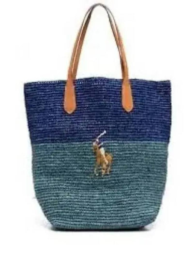 Embroidered Pony Logo Medium Raffia Tote Blue - POLO RALPH LAUREN - BALAAN 2