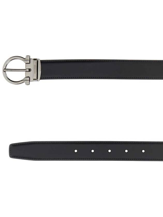 Gancini Reversible Leather Belt Black - SALVATORE FERRAGAMO - BALAAN 3